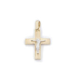 Χρυσός Σταυρός Κ14 Δίχρωμος Διπλής Όψης με Εσταυρωμένο κωδ.100592