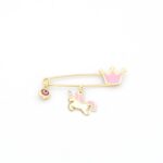 Ασημένια Επιχρυσωμένη Παιδική Παραμάνα, Με Ροζ Κορόνα, Μονόκερο Και Ματάκι κωδ.104596