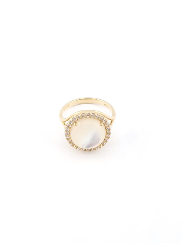 Χρυσό Γυναικείο Δαχτυλίδι Κ14, Με Φίλντισι Και Λευκά Ζιργκόν κωδ.104665 - Image 2