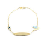 Ασημένιο Επιχρυσωμένο Παιδικό Βραχιόλι-Ταυτότητα, Με Μπλε Αλογάκι Και Μπλε Ματάκι κωδ.105700