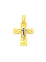 Χρυσός Βυζαντινός Γυναικείος Σταυρός Κ14, Με Μπλε Και Λευκά Ζιργκόν κωδ.106085 - Image 4