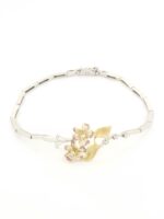 Χρυσό Χειροποίητο Δίχρωμο Γυναικείο Βραχιόλι Κ14, Με Λουλούδια Με Σμάλτο Και Διαμάντια κωδ.106810 - Image 5