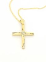 Χρυσό Γυναικείο Κολιέ Κ14, Με Λουστρέ Σταυρό Με Λευκά Ζιργκόν κωδ.107140 - Image 5