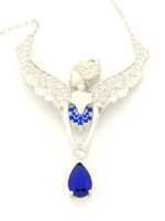 Ασημένιο Γυναικείο Κολιέ, Με 'Αγγελο, Με Λευκά και Μπλέ Ζιργκόν κωδ.107313 - Image 4