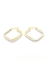 Χρυσά Δίχρωμα Σκουλαρίκια Τετράγωνοι Κρίκοι Κ14 κωδ.107749 - Image 4