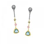 Ασημένια Δίχρωμα Σκουλαρίκια Κρεμαστά Dimitrios-Exclusive, Με Γαλάζιο Swarovski Και Πολύχρωμο Ροζάριο κωδ.S135 - Image 2