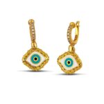 Ασημένια Eπιχρυσωμένα Σκουλαρίκια Κρεμαστά Dimitrios-Exclusive, Μάτι Με Σμάλτο Και Λευκά Ζιργκόν κωδ.S197 - Image 2