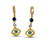 Ασημένια Δίχρωμα Σκουλαρίκια Κρεμαστά Dimitrios-Exclusive, Μάτι Με Σμάλτο, Πέτρα Cat eye Και Λευκά Ζιργκόν κωδ.S197-2 - Image 2