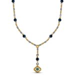 Ασημένιο Επιχρυσωμένο Γυναικείο Κολιέ Dimitrios-Exclusive Με Δίχρωμη Αλυσίδα, Μάτι Με Σμάλτο Και Πέτρες Cat Eye κωδ. Κ197-2 - Image 2