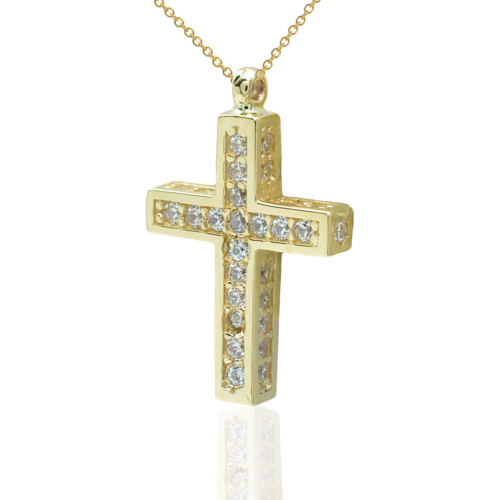 Χρυσό Γυναικείο Κολιέ Κ14 Της MetronGold με Σταυρό Και Ζιργκόν κωδ.108476