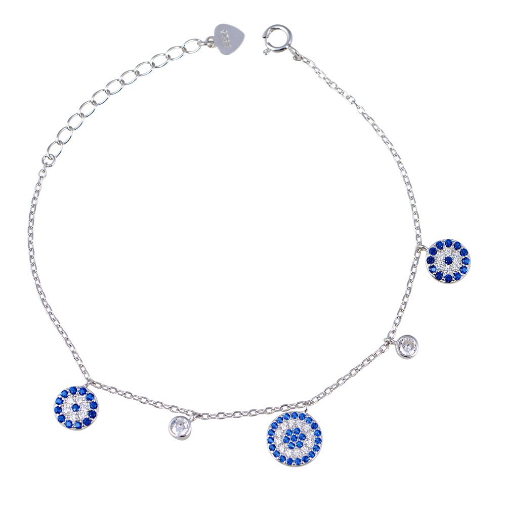 Ασημένιο Γυναικείο Βραχιόλι Της Slevori,Με Μάτι Και Ζιργκόν κωδ.ASB925-0455.S