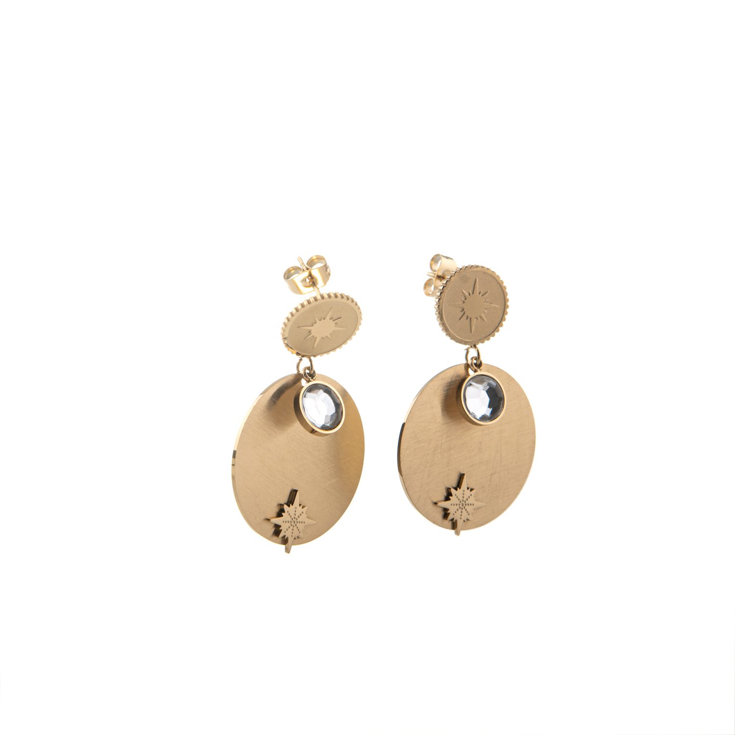 Ατσάλινα Επιχρυσωμένα Σκουλαρίκια Κρεμαστά Με Λευκά Ζιργκόν κωδ.103126