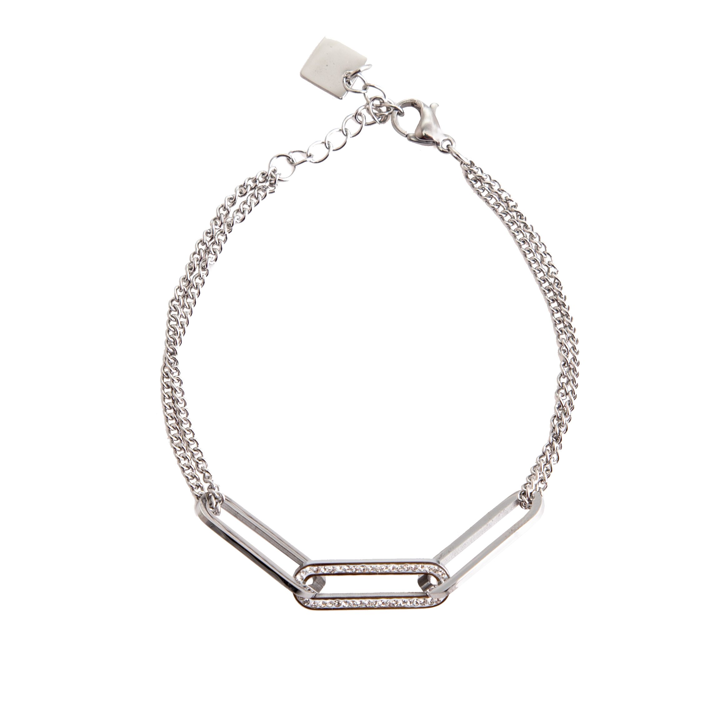 Ατσάλινο Γυναικείο Βραχιόλι Με Διπλή Αλυσίδα Με Λευκά Ζιργκόν κωδ.103128