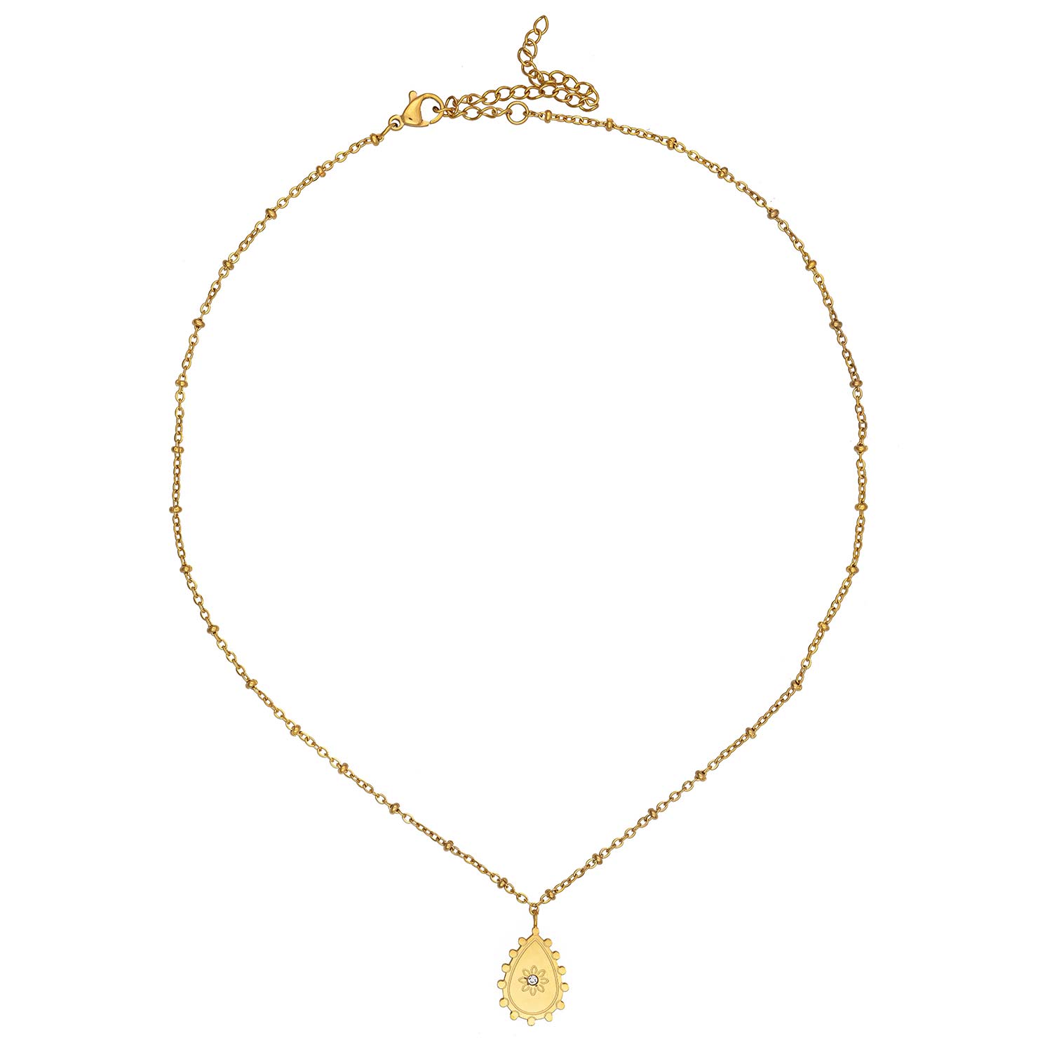 Ατσάλινο Επιχρυσωμένο Γυναικείο Κολιέ Με Δάκρυ Και Λευκό Ζιργκόν κωδ.103166