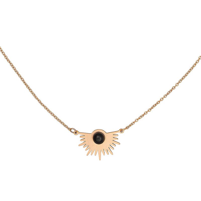 Ατσάλινο Ροζ Gold Γυναικείο Κολιέ, Με Πέτρα όνυχα κωδ.103174