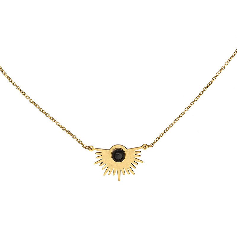 Ατσάλινο Επιχρυσωμένο Γυναικείο Κολιέ, Με Πέτρα όνυχα κωδ.103175