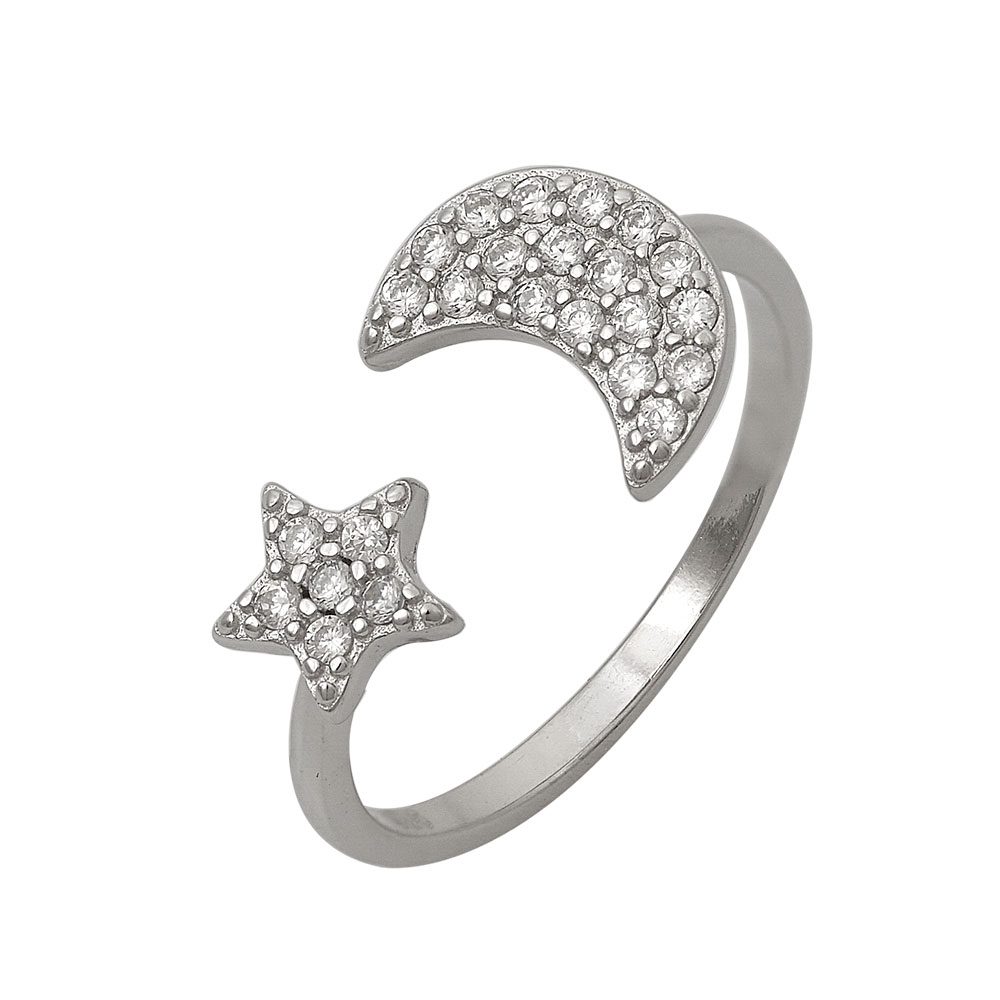 Ασημένιο Δαχτυλίδι Της Slevori Με Φεγγάρι, Αστέρι Και Ζιργκόν κωδ.102602