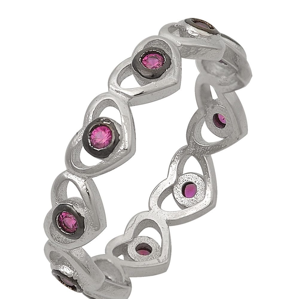 Ασημένιο Πολύπετρο Δαχτυλίδι Της Slevori Με Καρδιές Και Μωβ Ζιργκόν κωδ.ASD925-0347.SFU