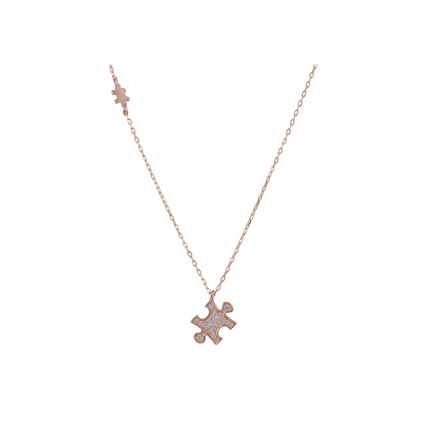 Ασημένιο Ροζ Gold Κολιέ Slevori με Κομμάτι Παζλ με Άσπρα Ζιργκόν κωδ.102952