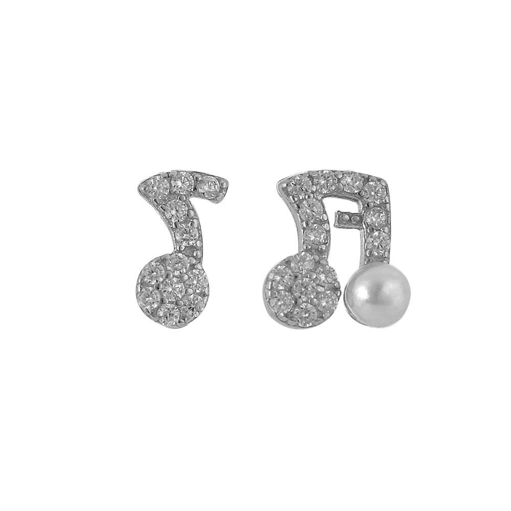 Ασημένια Σκουλαρίκια Καρφωτά Slevori Με Νότες, Πέρλα Και Ζιργκόν κωδ.ASS925-0282.S