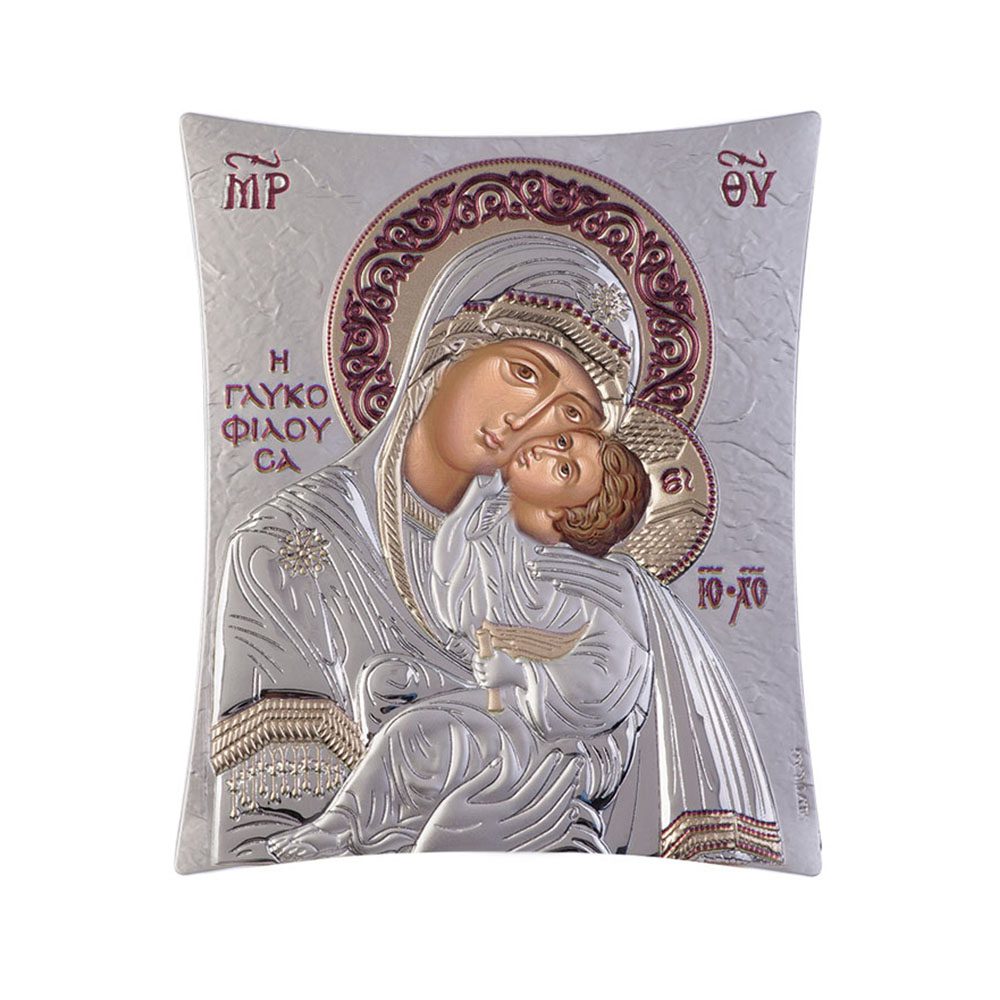 Ασημένια-Ξύλινη Εικονίτσα Παναγία Γλυκοφιλούσα κωδ.00116TBR1FWAA