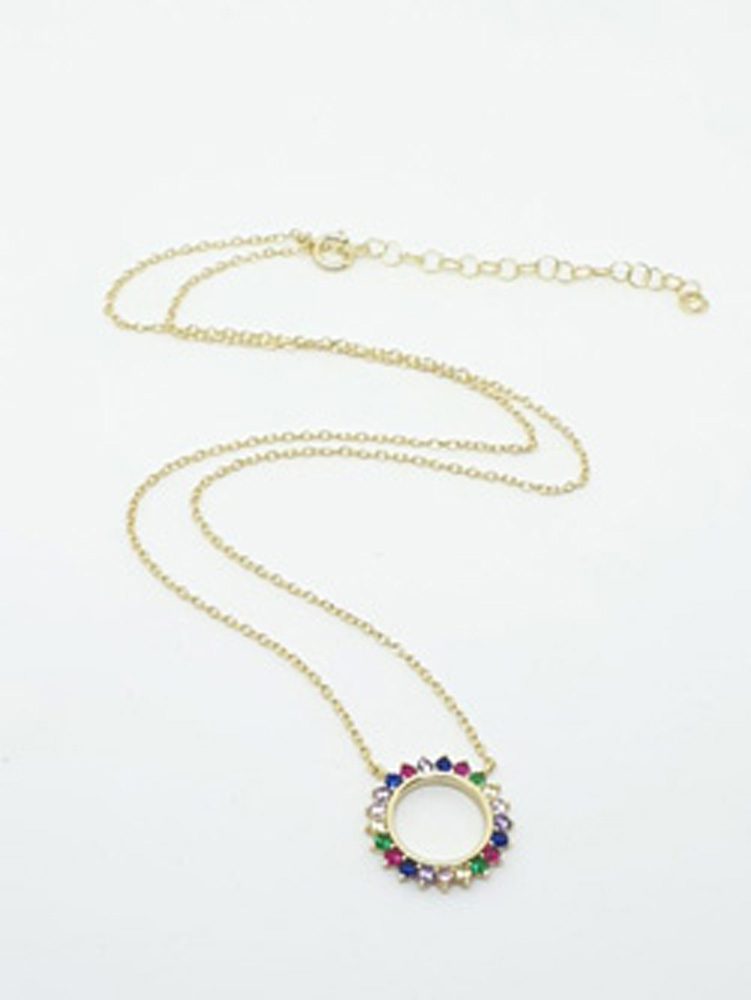 Ασημένιο Ροζ Gold Γυναικείο Κολιέ με Μοτίφ Κύκλο με Πολύχρωμα Ζιργκόν κωδ.04-07-2147
