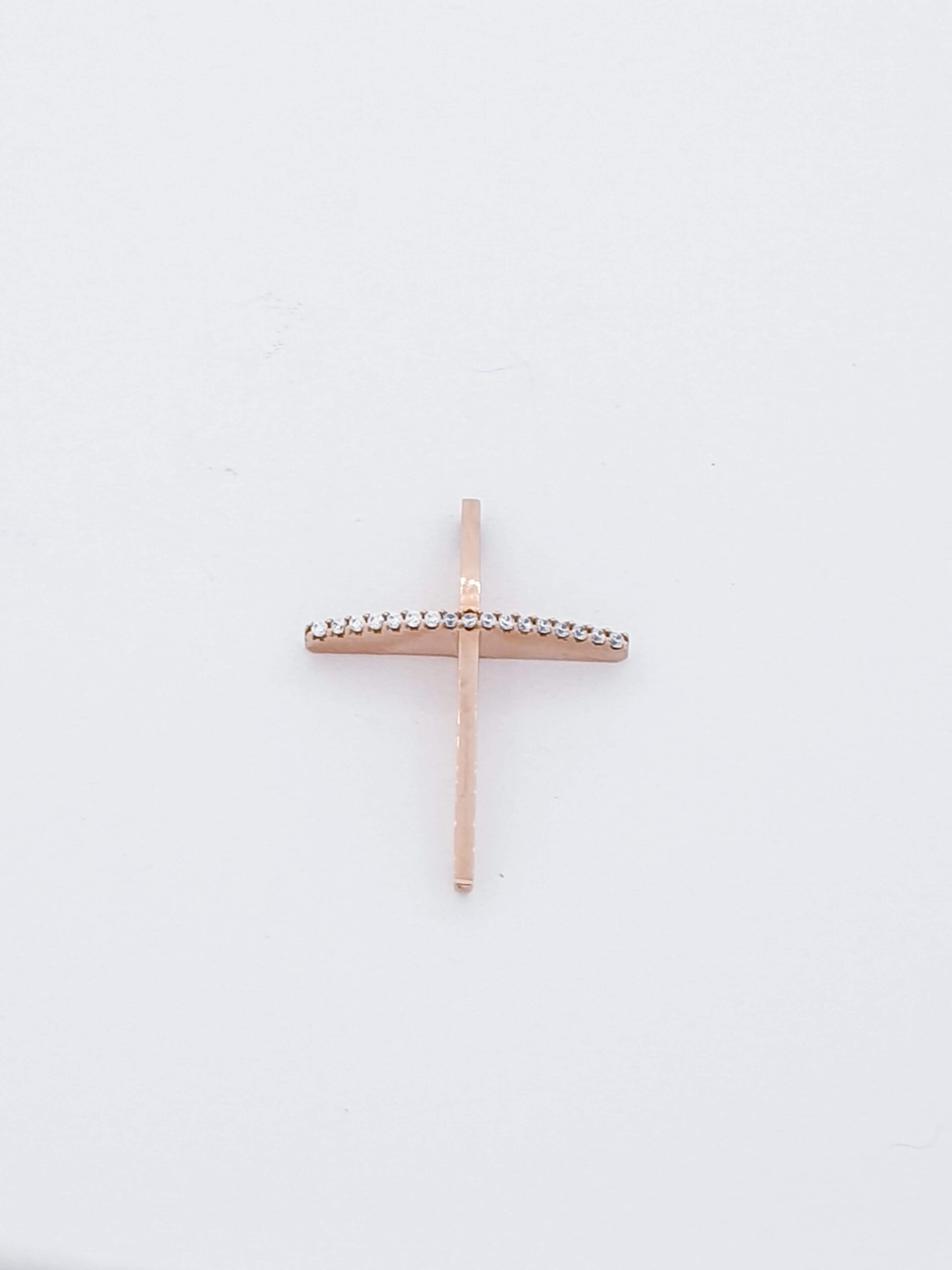 Γυναικείος Σταυρός Ροζ Gold Κ14 με Άσπρα Ζιργκόν κωδ.100454