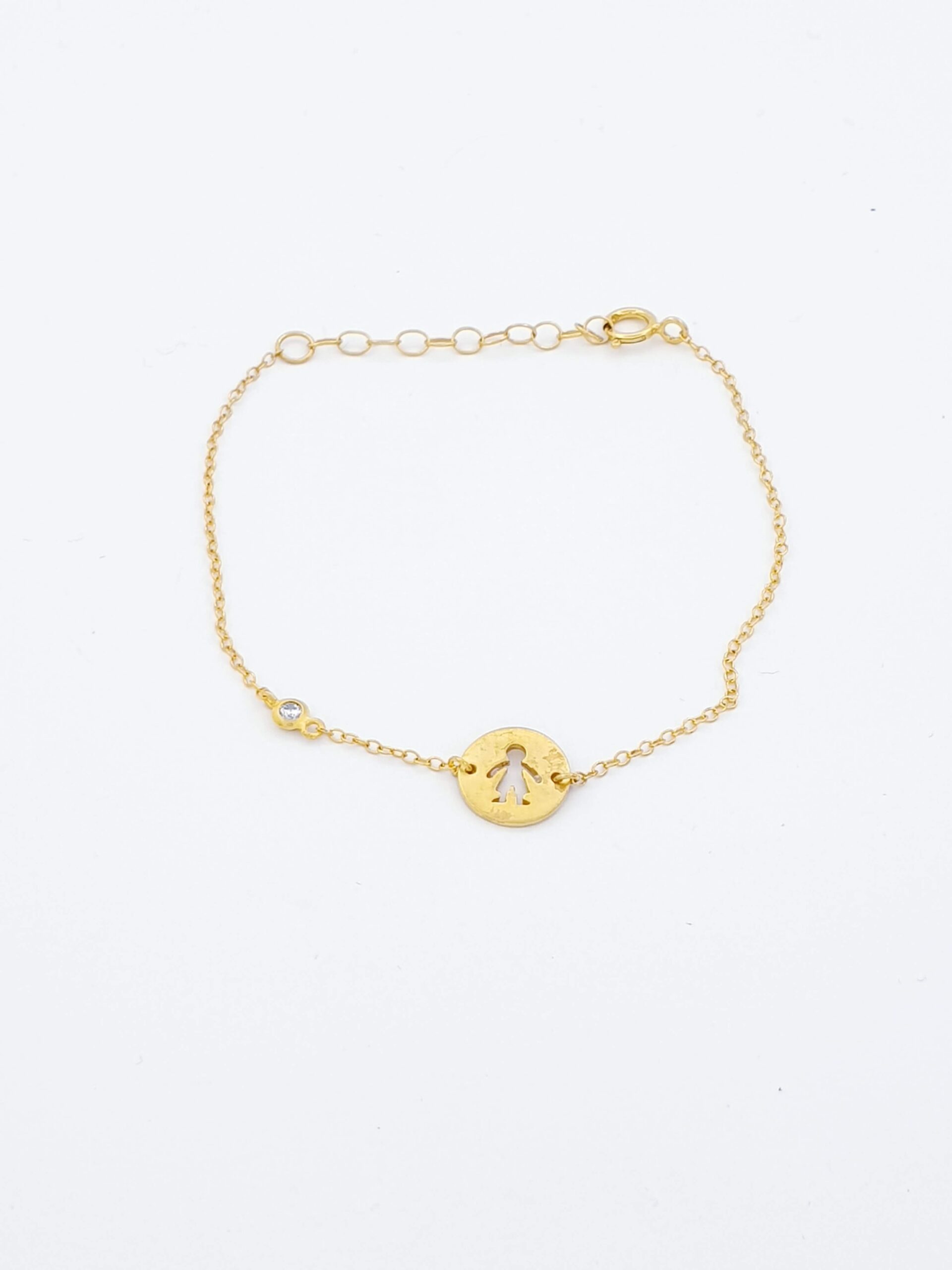 Ασημένιο Επιχρυσωμένο Γυναικείο Βραχιόλι με Κοριτσάκι και Ζιργκόν κωδ.12-06-2747