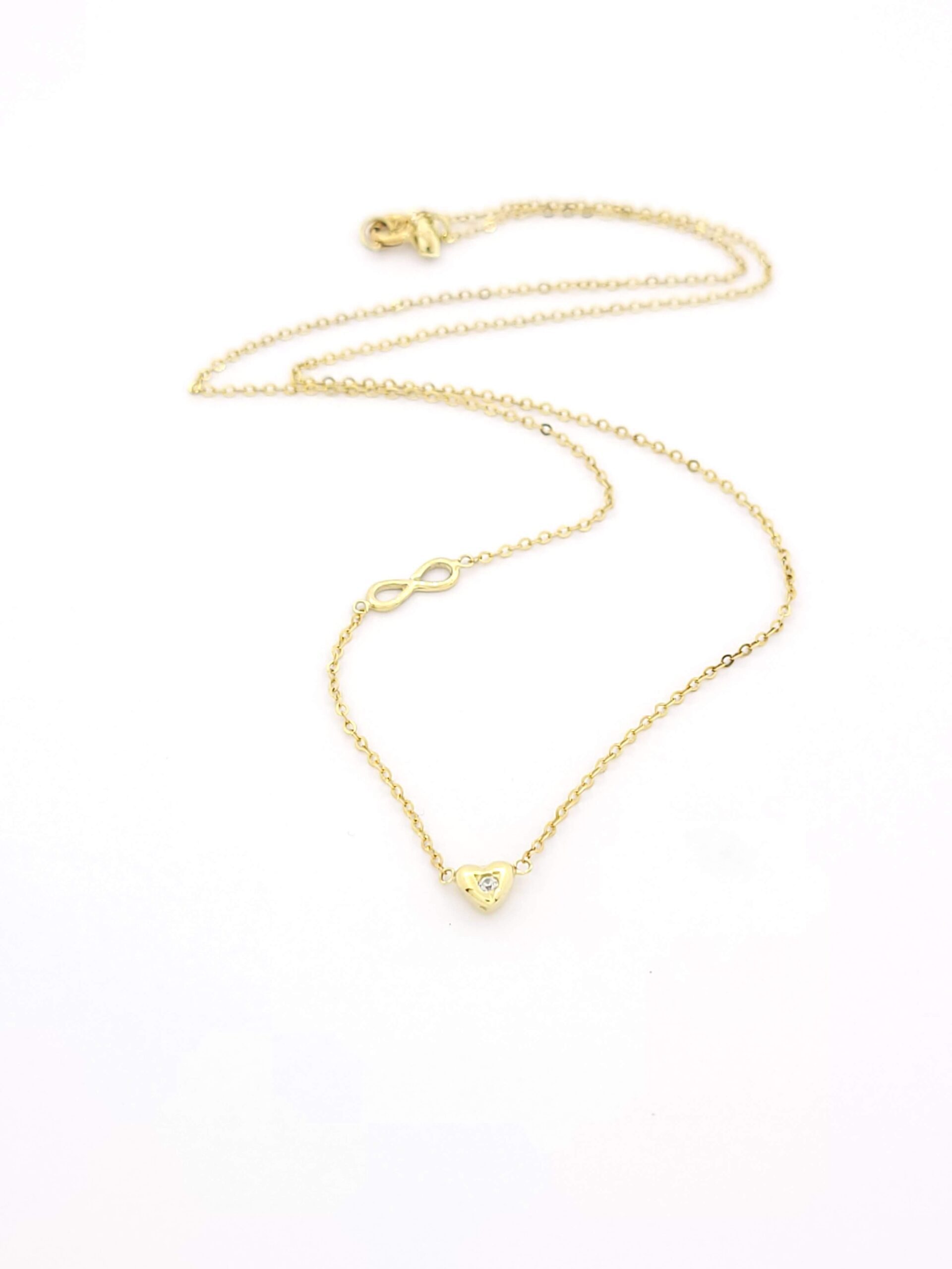 Χρυσό Κολιέ Κ14 με Άπειρο και Καρδιά με Ζιργκόν κωδ.101008