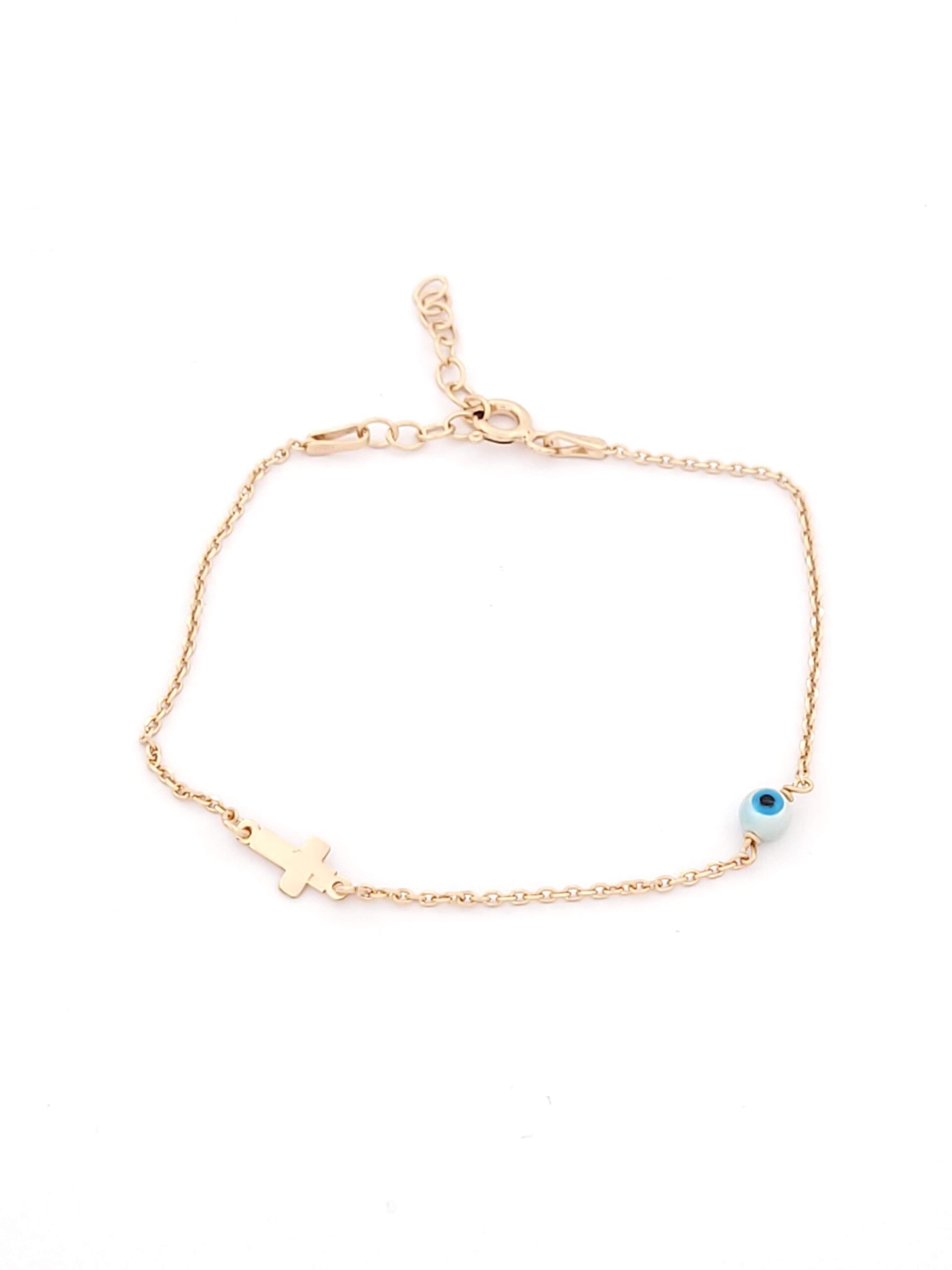 Ασημένιο Ροζ Gold Γυναικείο Βραχιόλι Jewels by Marakis με Ματάκι και Σταυρουδάκι κωδ.101193