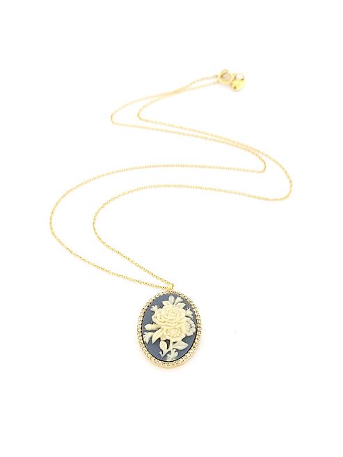 Χειροποίητο Γυναικείο Χρυσό Κολιέ MetronGold Κ14 Με Καμέο Και Ζιργκόν κωδ.101282