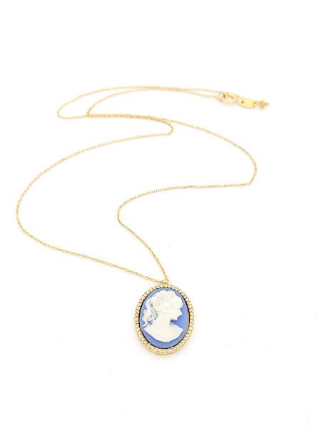 Χειροποίητο Γυναικείο Χρυσό Κολιέ MetronGold Κ14 Με Καμέο Και Ζιργκόν κωδ.101280
