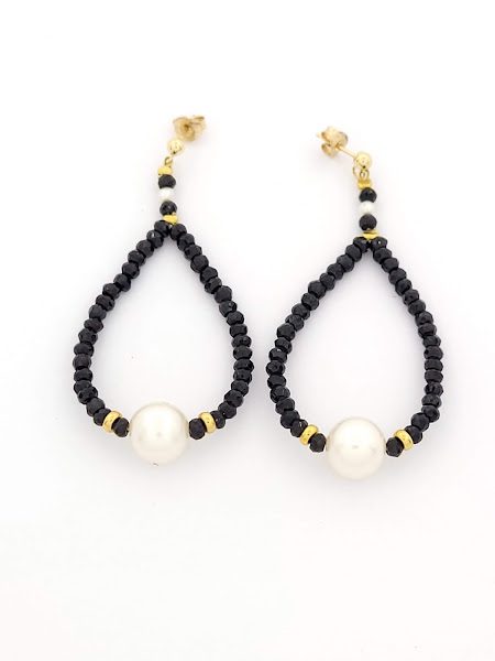 Χρυσά Γυναικεία Σκουλαρίκια Κ14 MetronGold Κρεμαστά Με Σπινέλιο Και Μαργαριτάρια κωδ.101315