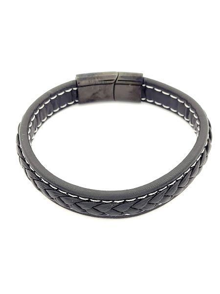 Ανδρικό Βραχιόλι Slevori Με Ατσάλι Και Μαύρο Δέρμα κωδ.BBSS-0134.BKBK