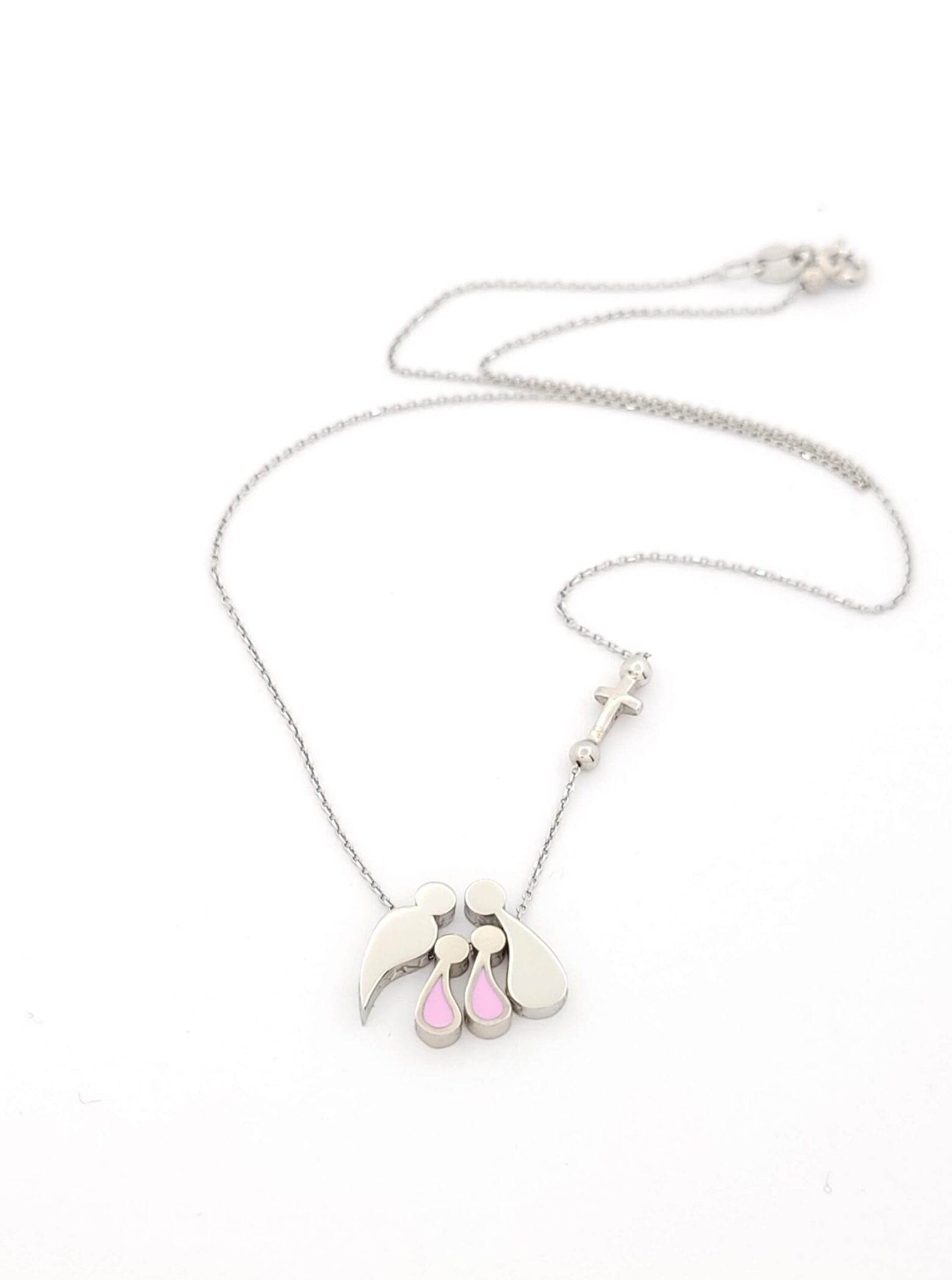 Ασημένιο Γυναικείο Κολιέ με Τετραμελή Οικογένεια Και Σταυρουδάκι κωδ.Θ50694SGG