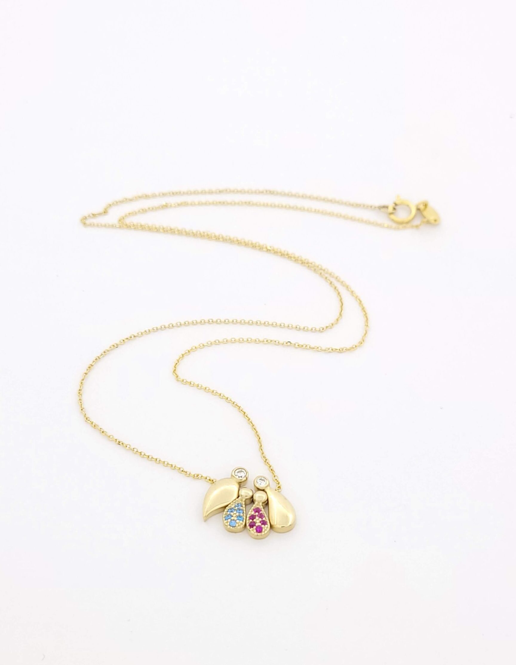 Χρυσό Γυναικείο Κολιέ Κ9 Με Τετραμελή Οικογένεια Με Ζιργκόν κωδ.NE04534