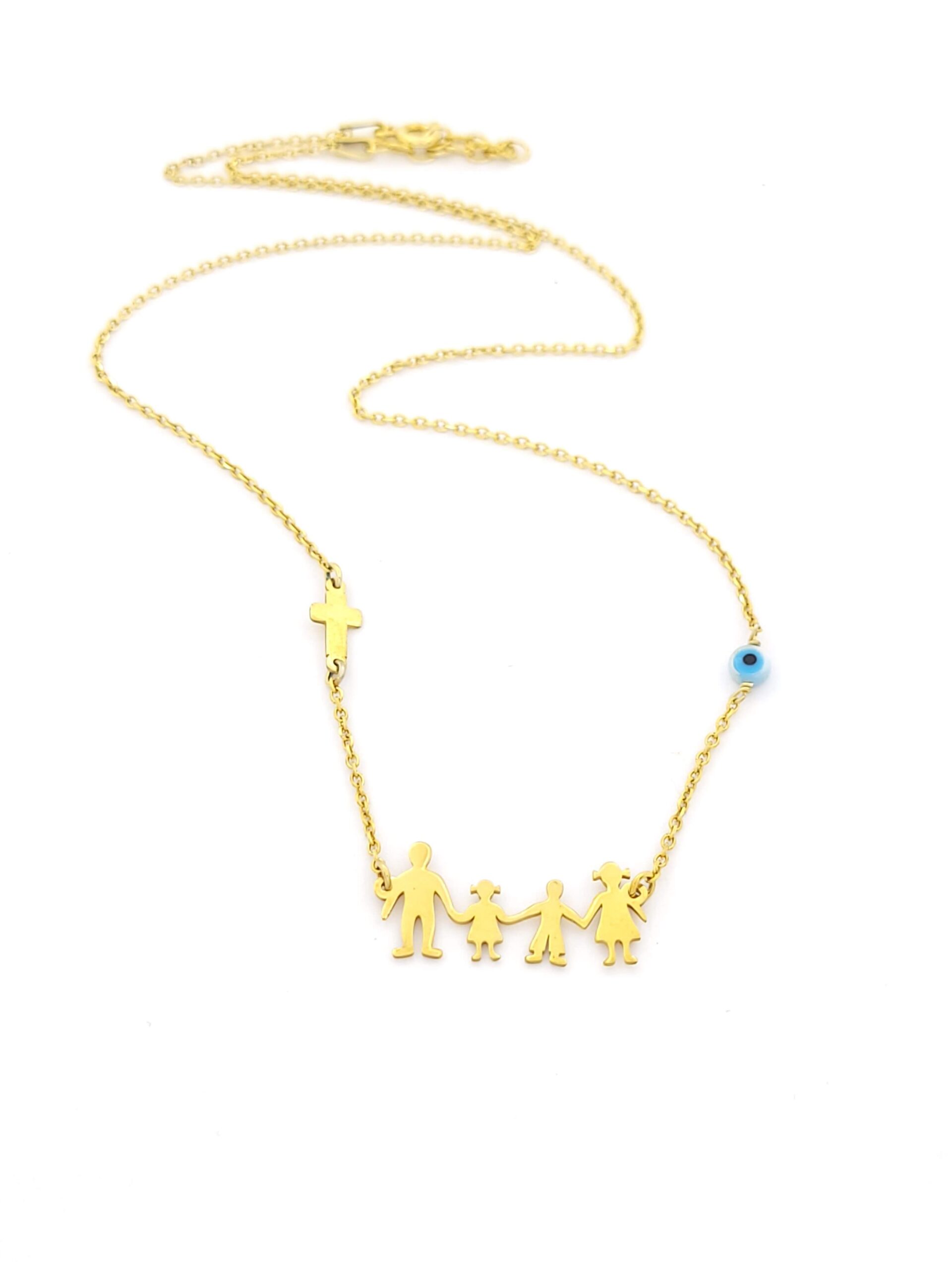 Ασημένιο Γυναικείο Επιχρυσωμένο Κολιέ Marakis,Με Τετραμελή Οικογένεια,Σταυρό και Ματάκι κωδ.101339