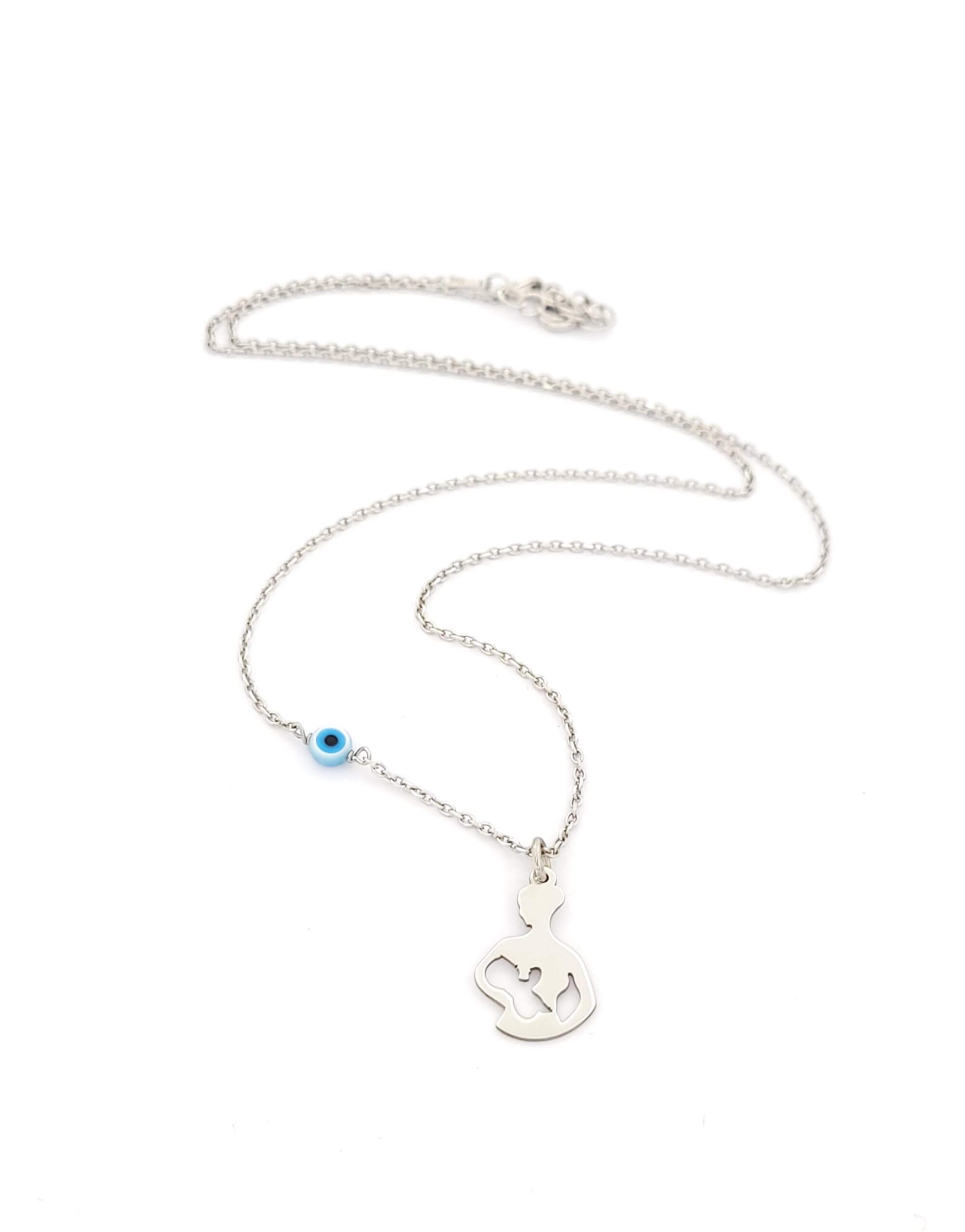 Ασημένιο Γυναικείο Κολιέ Marakis,Μαμά Με Αγκαλιά Και Ματάκι κωδ.101358