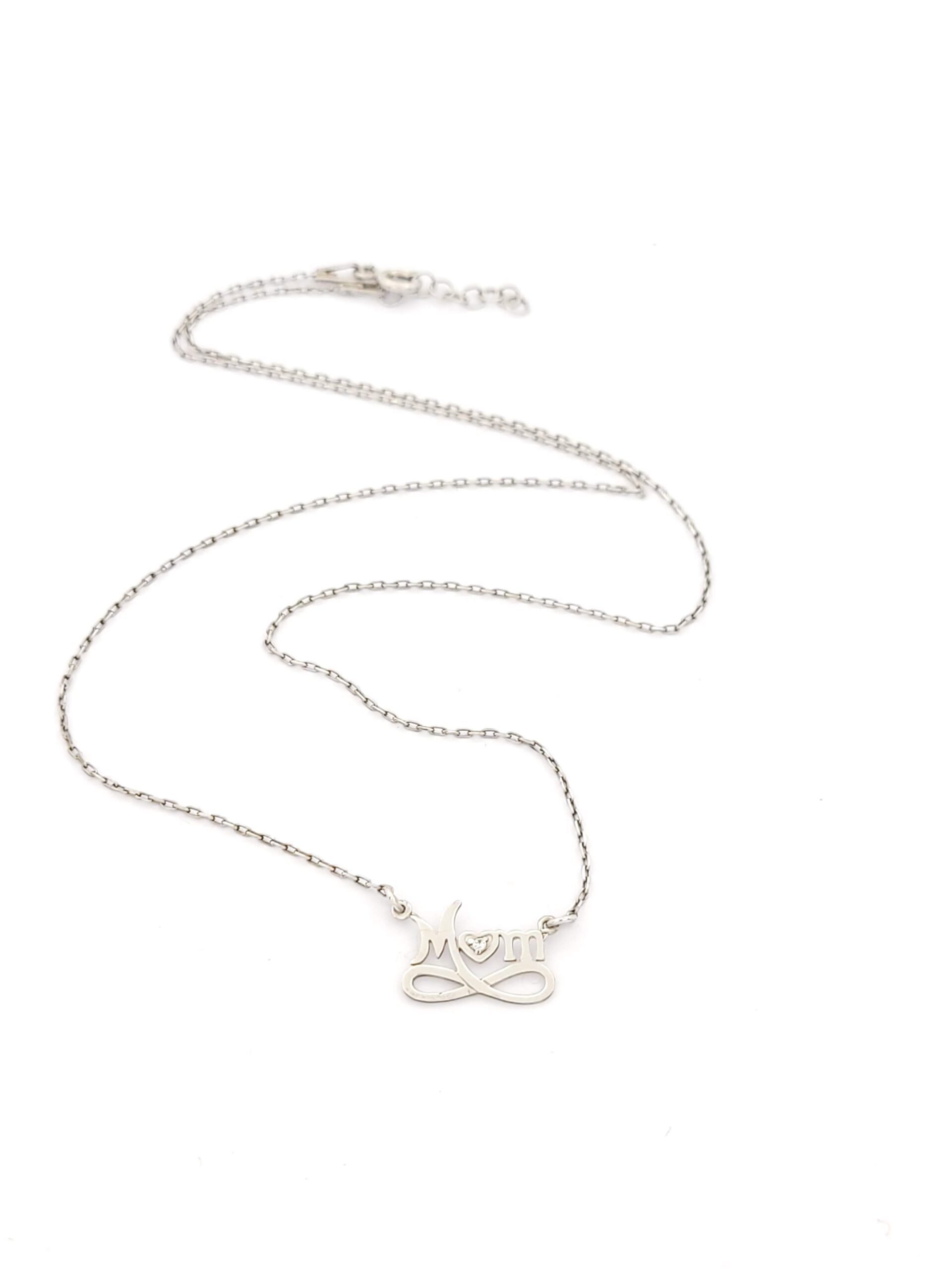 Ασημένιο Γυναικείο Κολιέ,Με Μοτίφ Άπειρο Με Mom Και Ζιργκόν κωδ.100112