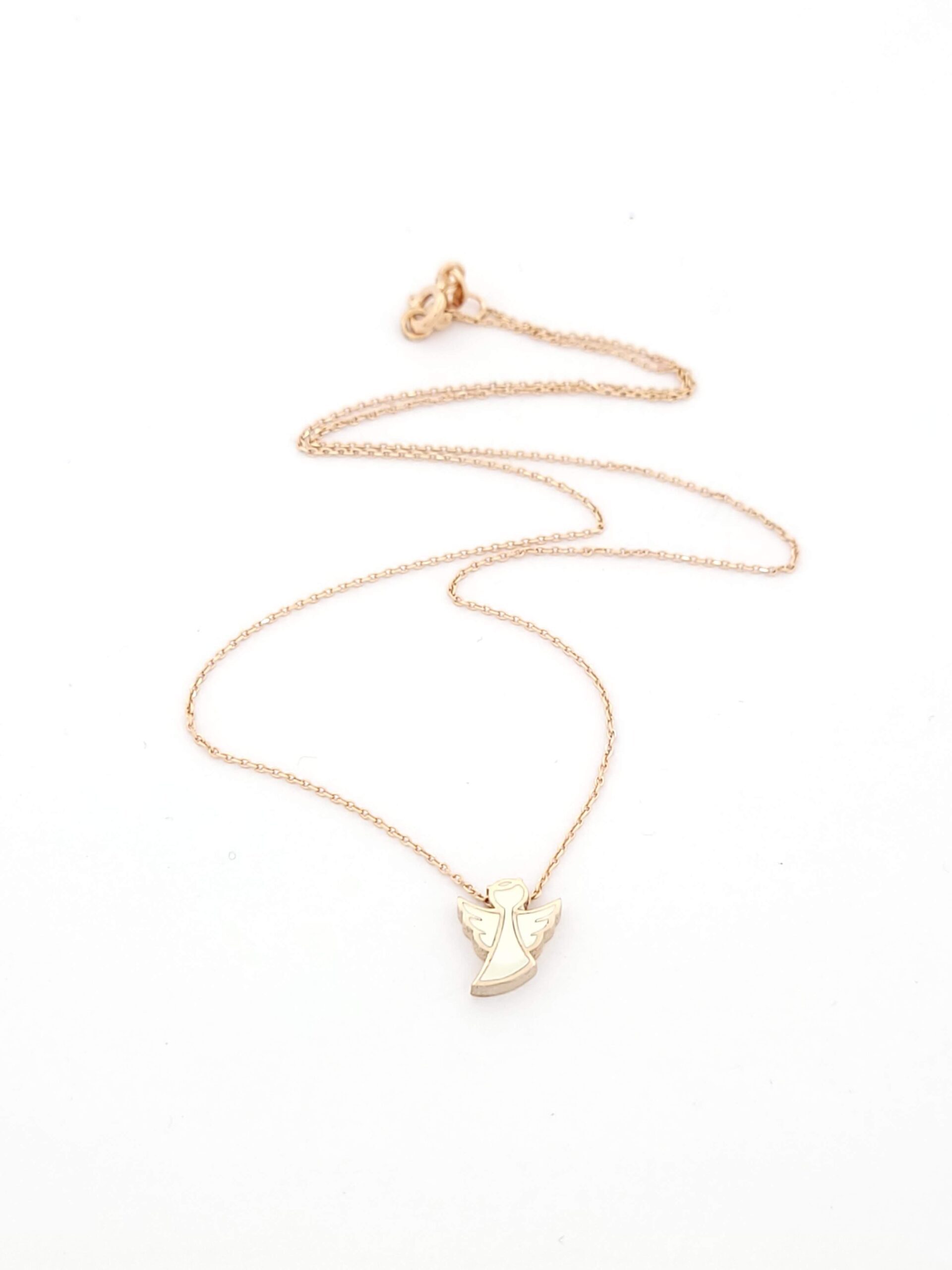 Ασημένιο Ροζ Gold Γυναικείο Κολιέ-Γούρι της Εταιρείας Exis, με Μοτίφ Άγγελο με Άσπρο Σμάλτο κωδ.E5478R