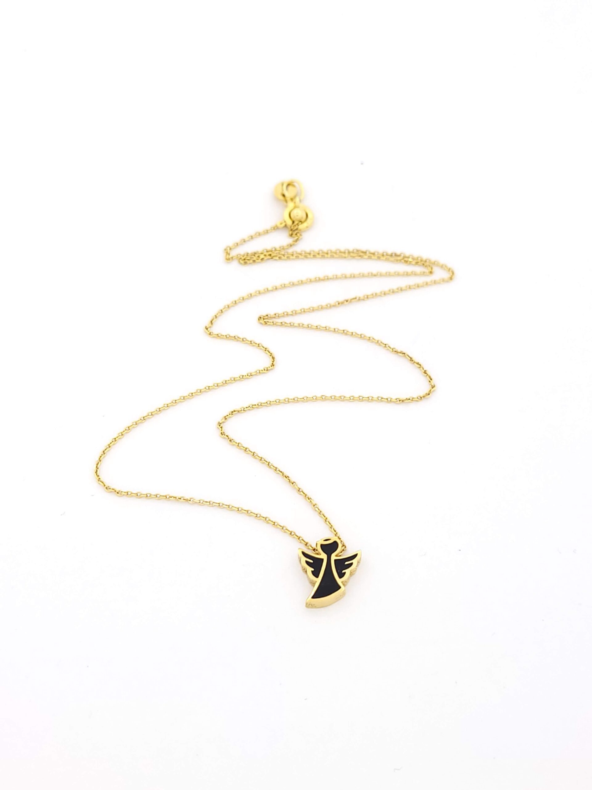 Ασημένιο Επιχρυσωμένο Γυναικείο Κολιέ-Γούρι της Εταιρείας Exis, με Μοτίφ Άγγελο με Μαύρο Σμάλτο κωδ.E5478G