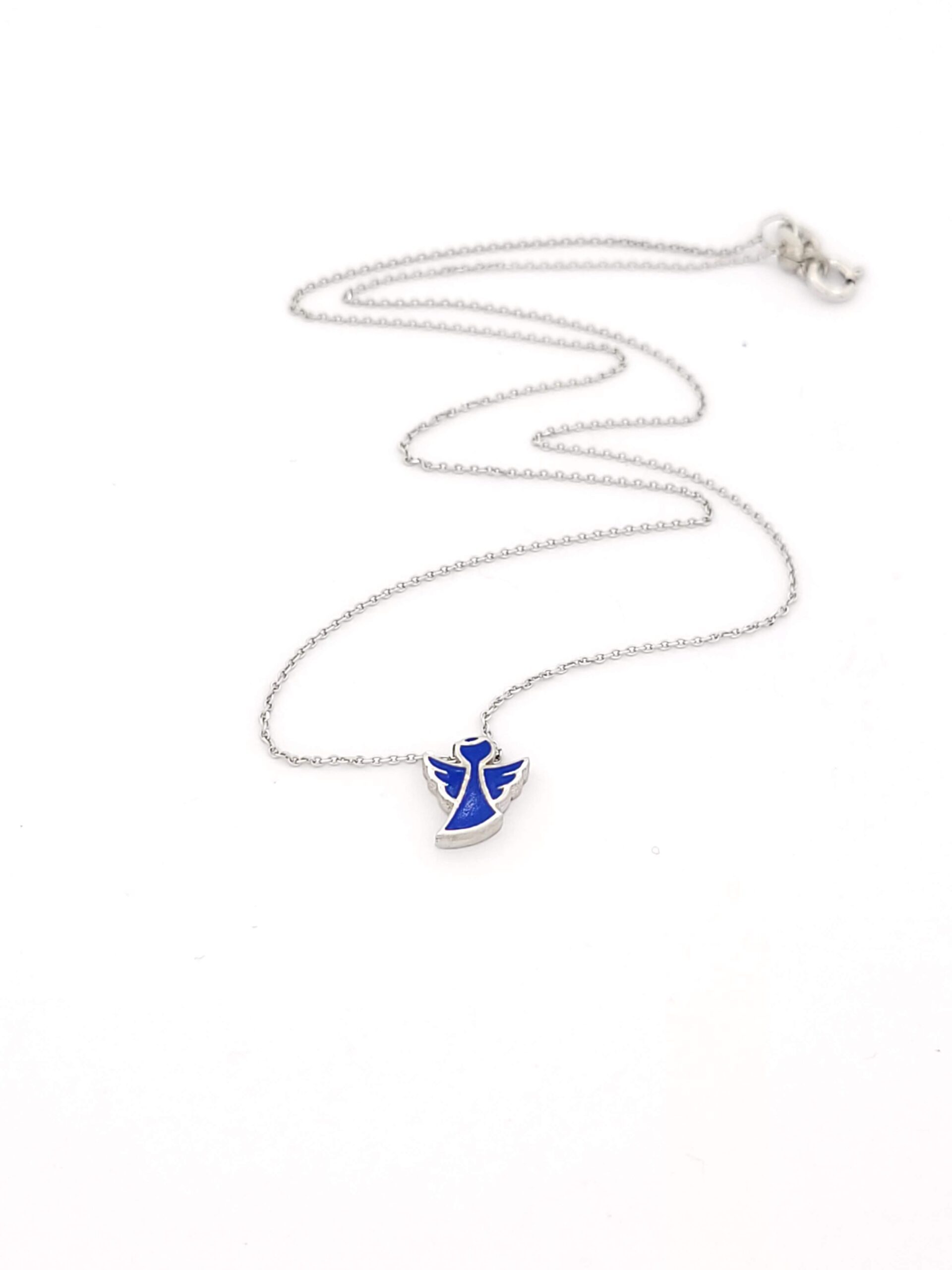 Ασημένιο Γυναικείο Κολιέ-Γούρι της Εταιρείας Exis, με Μοτίφ Άγγελο με Μπλε Σμάλτο κωδ.E5478S