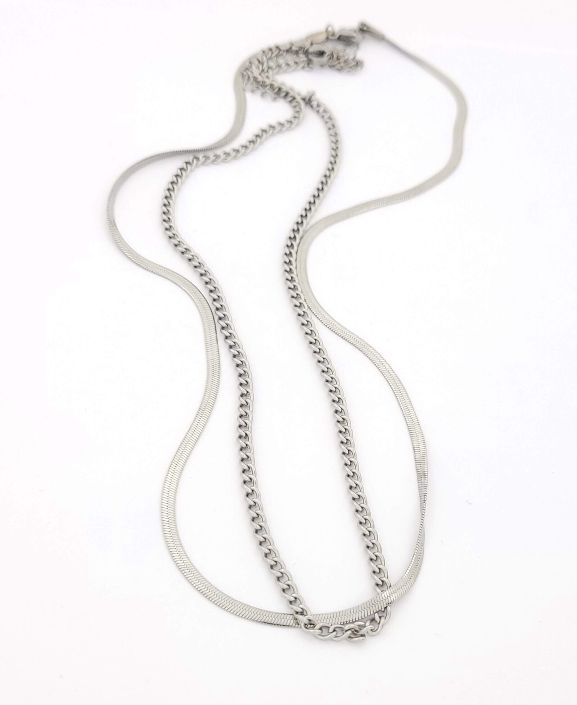 Ατσάλινο Γυναικείο Κολιέ Με Διπλή Αλυσίδα,Puppis κωδ.PUP17327S