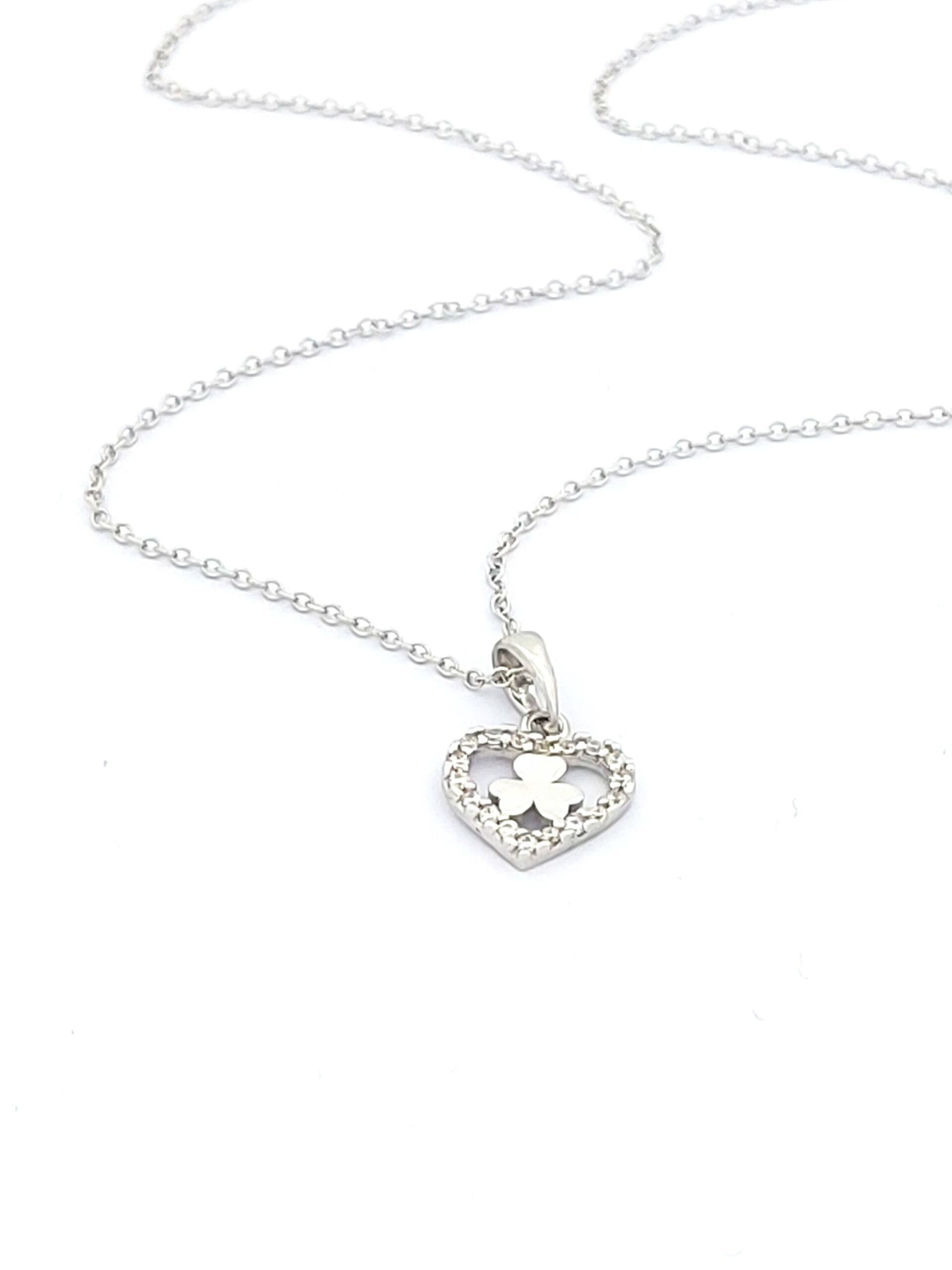 Λευκόχρυσο Γυναικείο Κολιέ Κ14 με Καρδιά, με Τριφύλλι και Ζιργκόν κωδ.101553