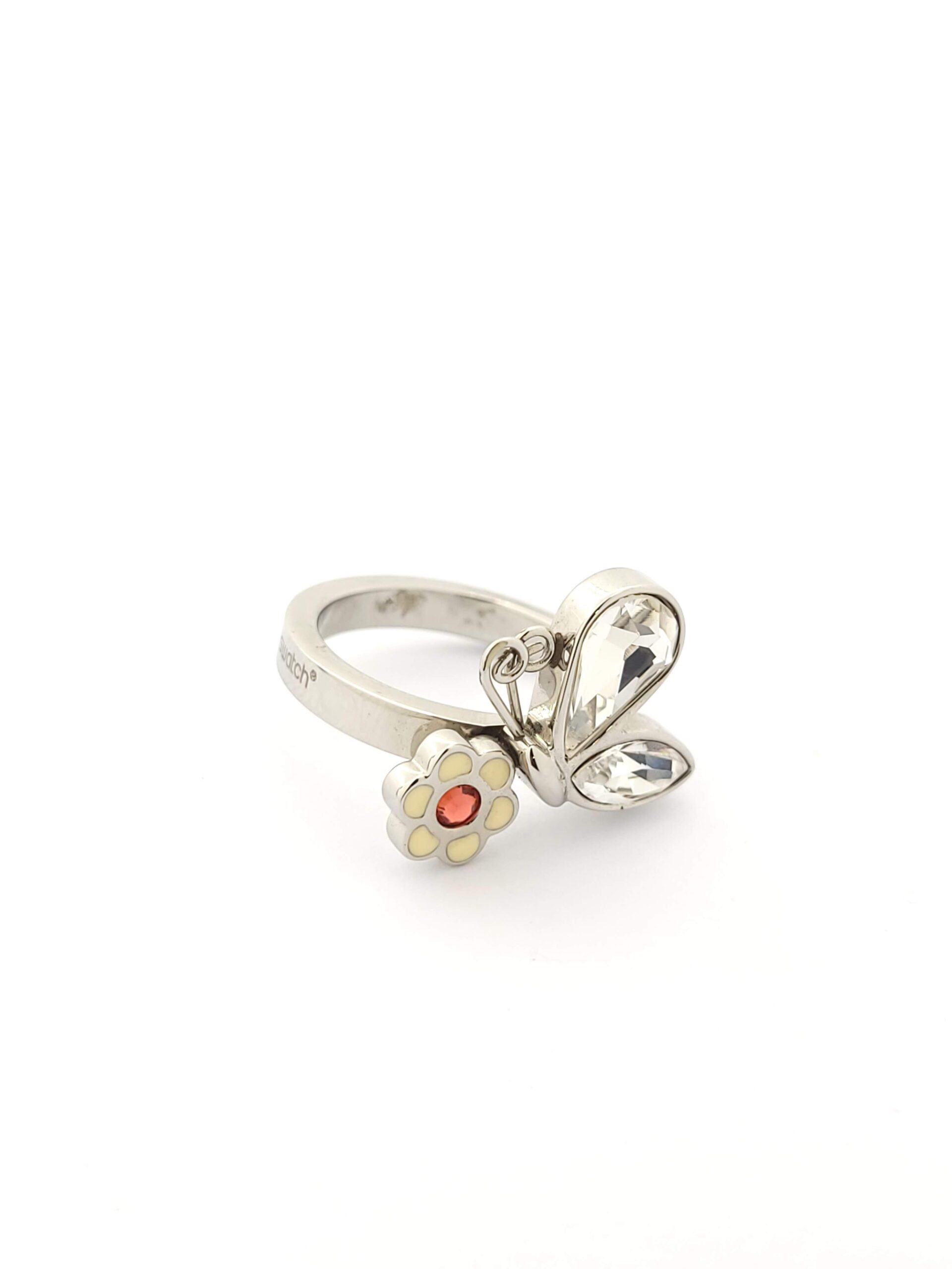 Γυναικείο Ατσάλινο Δαχτυλίδι Της Swatch Με πεταλούδα, Λουλούδι, Ζιργκόν Και Σμάλτο κωδ.101626