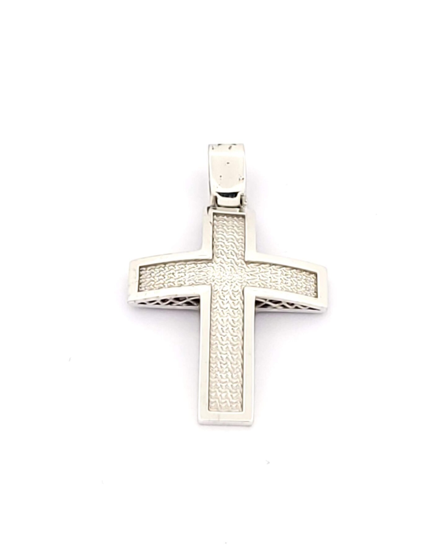 Λευκόχρυσος Ανδρικός Σταυρός Κ14, Διπλής όψης Με εσταυρωμένο κωδ.101815