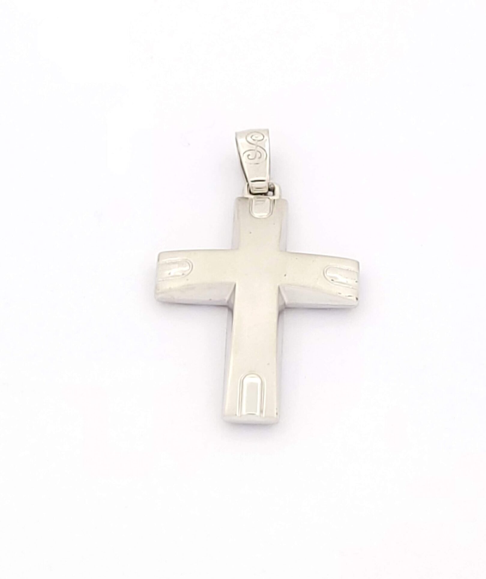 Λευκόχρυσος Ανδρικός Σταυρός Κ14,Διπλής όψης Με Αναπαράσταση της Βάπτισης κωδ.101817