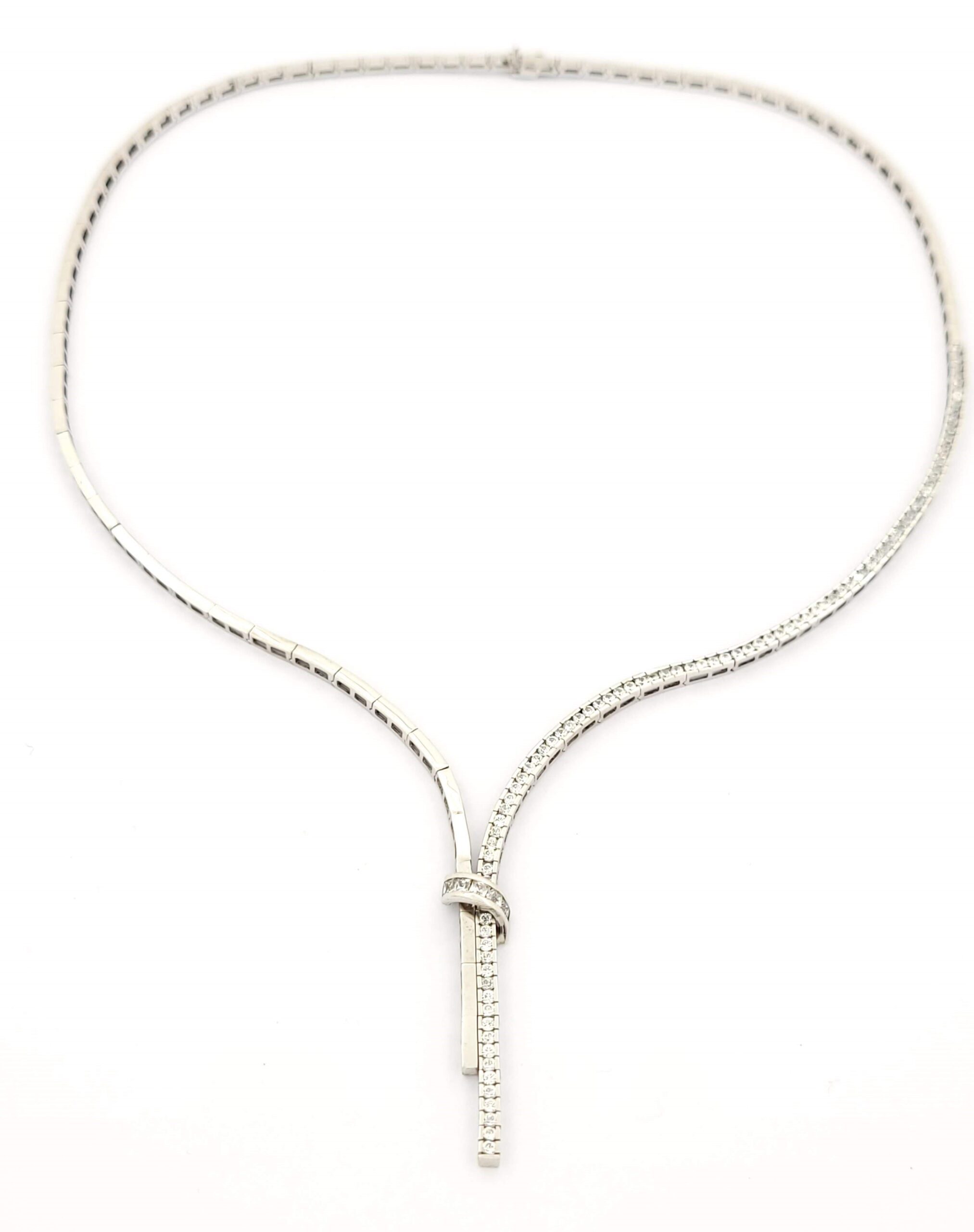 Λευκόχρυσο Γυναικείο Κολιέ Γραβάτα Κ14, Με Λευκά Ζιργκόν κωδ.101838