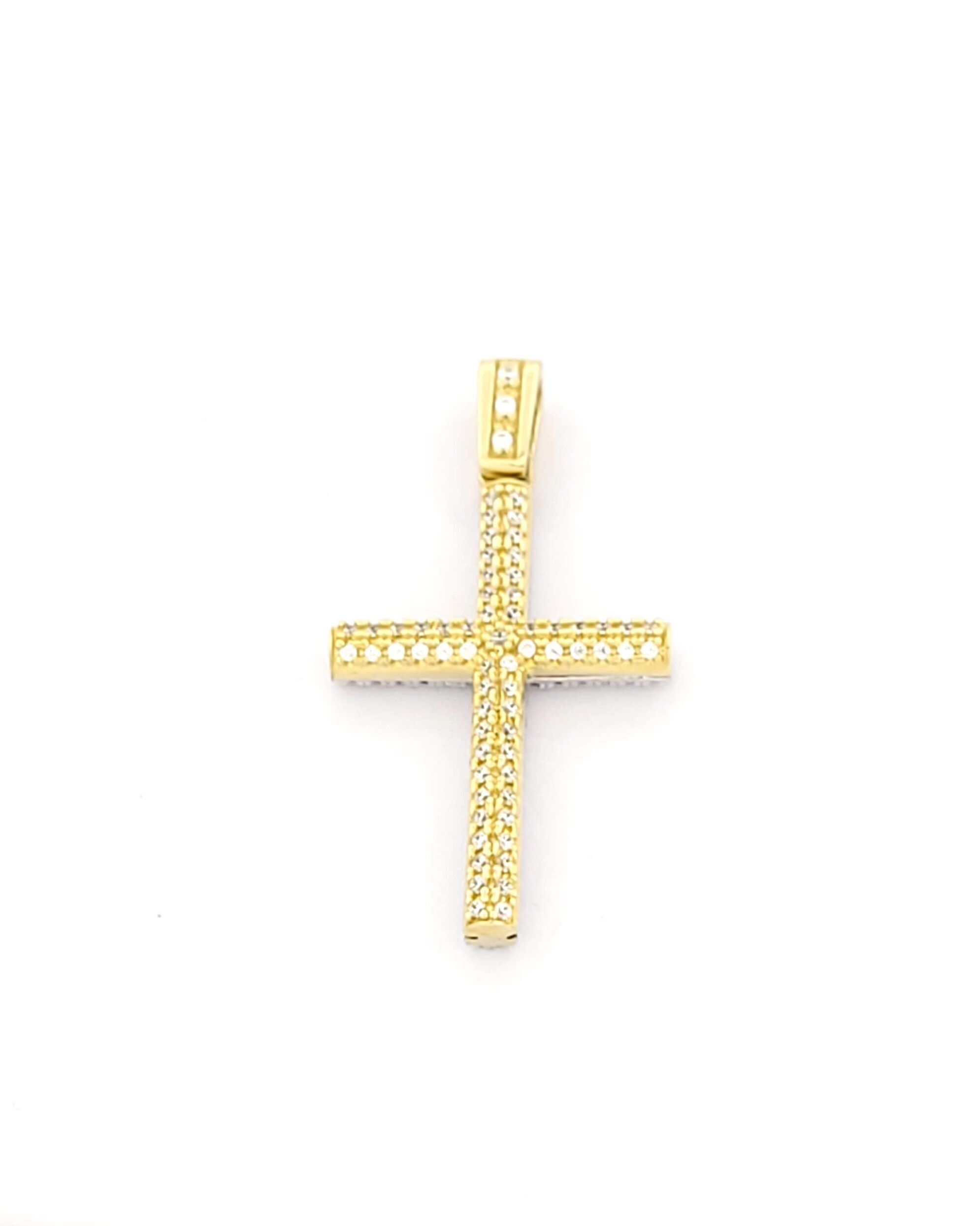 Xρυσός Δίχρωμος Γυναικείος Σταυρός Διπλής όψης Κ14 Με Ζιργκόν κωδ.101871