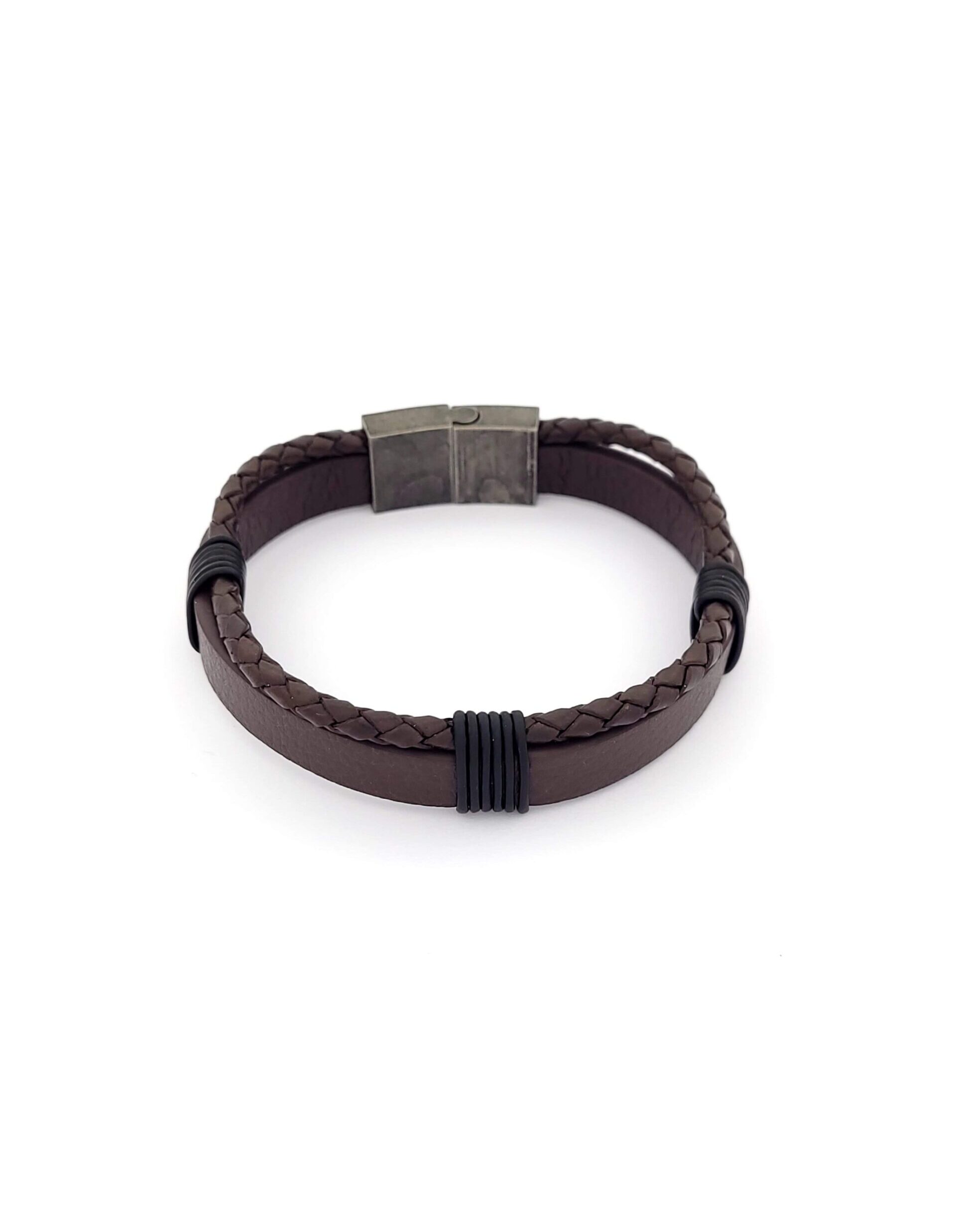 Ανδρικό Βραχιόλι Της Εταιρείας Marakis Με Ατσάλι Και Μαύρο-Καφέ Δέρμα κωδ.101891